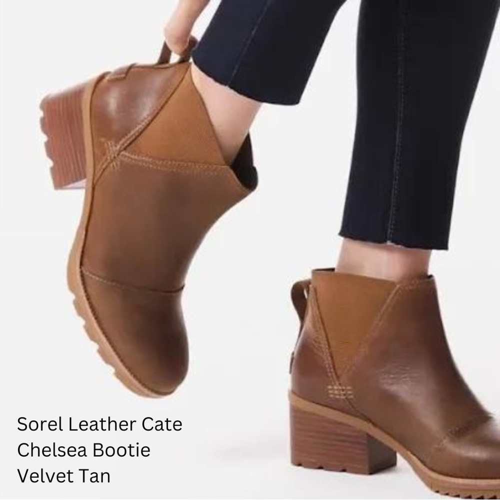 Sorel Women’s Leather Cate Chelsea Bootie Velvet Tan